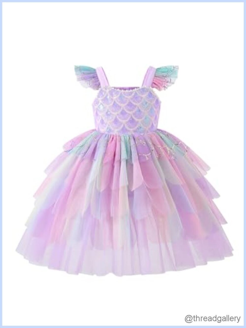 Mermaid Princess Tulle Dress Sleeveless Sequin Tutu Gown for Birthday Flower